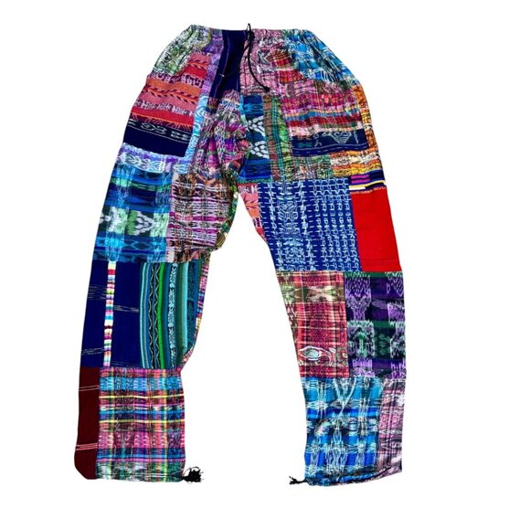 Funky Boho Ethnic Woven Textile Patchwork Pants Drawstring Waist Size XL - Picture 6 of 6